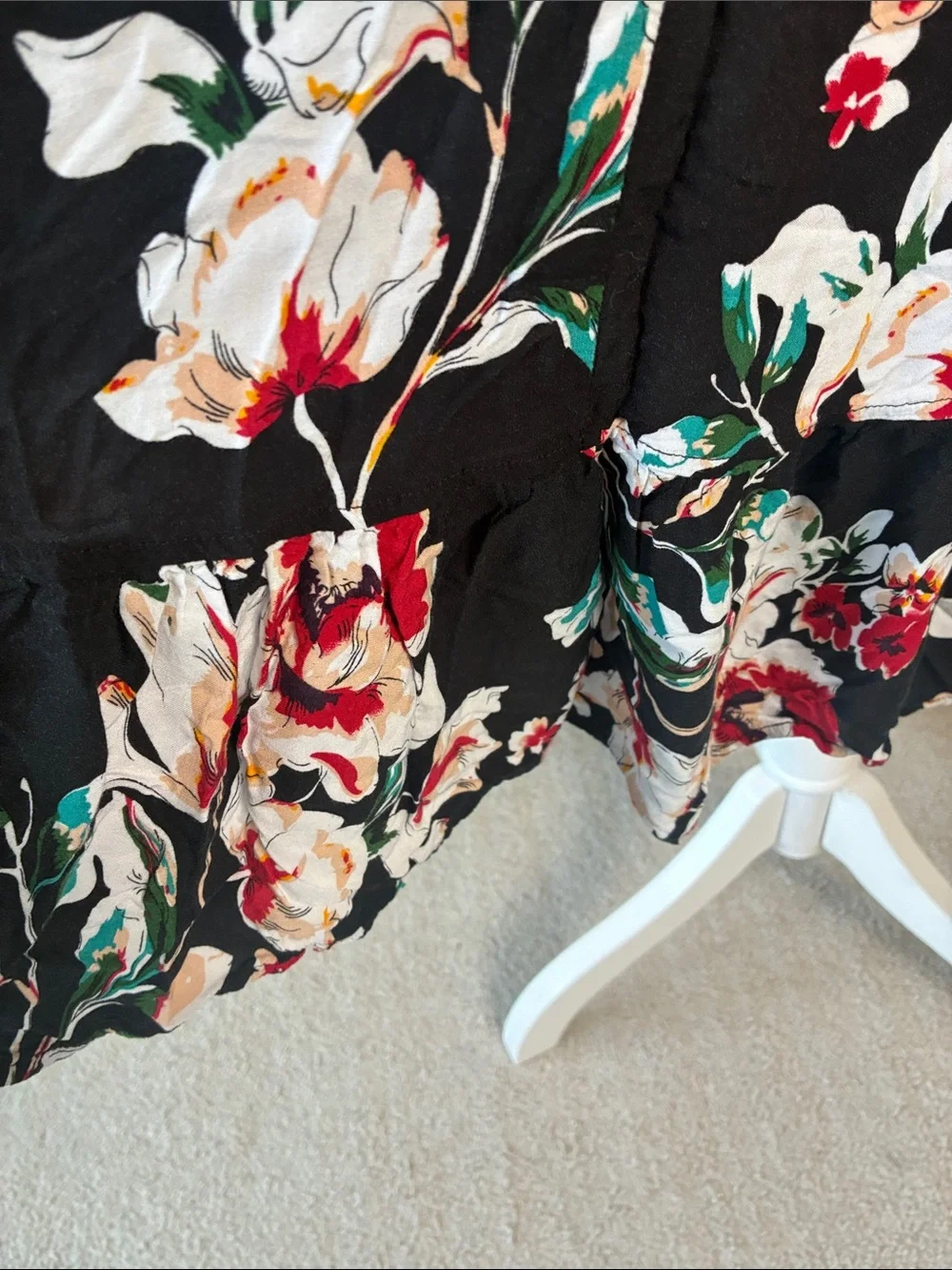 Black Floral Spaghetti Strap Midi Dress with  Pockets